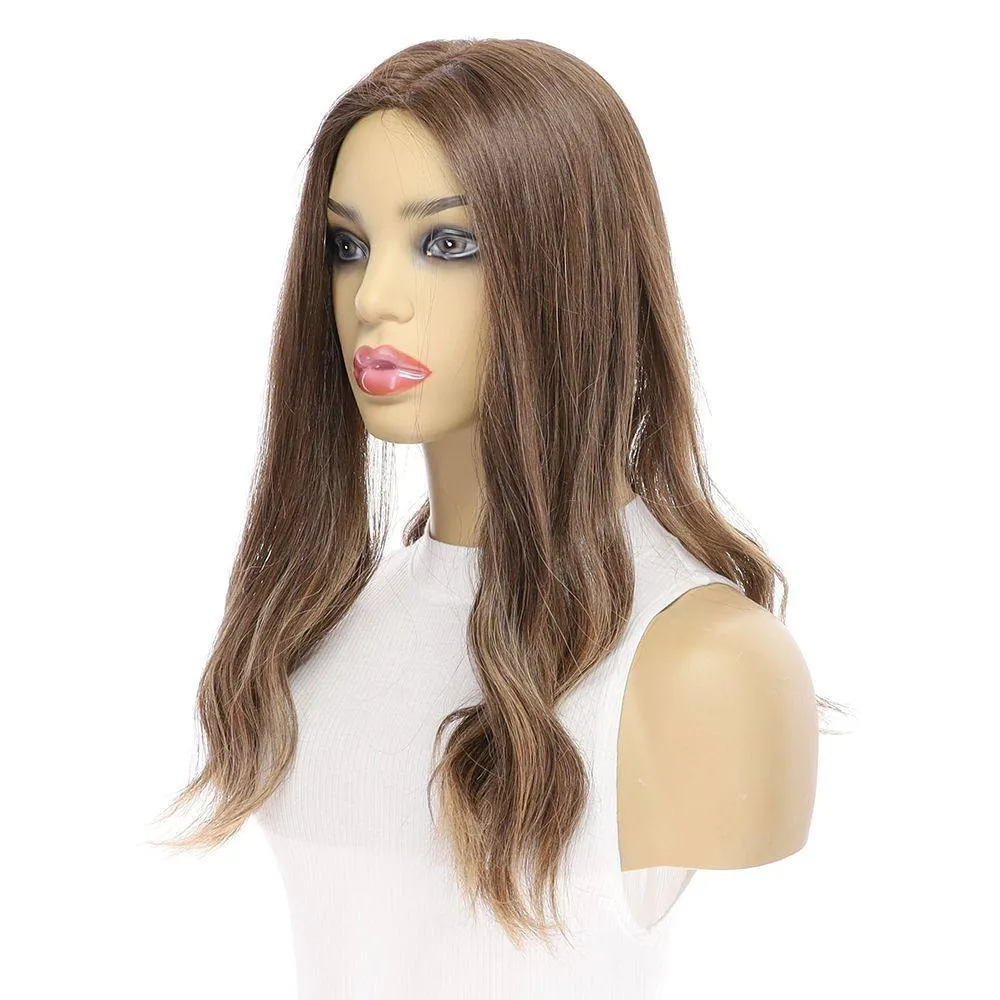 18" Emerald Silk Top Topper Medium Brown Balayage