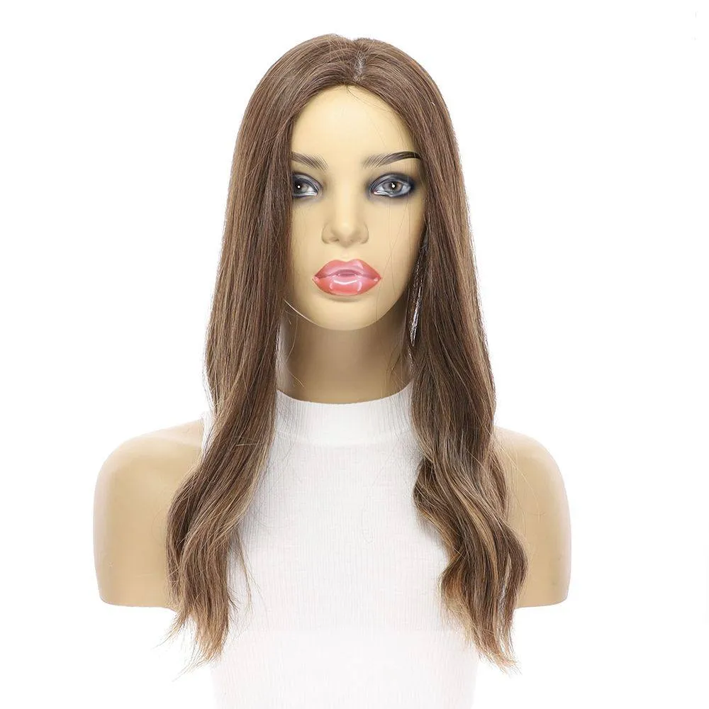 18" Emerald Silk Top Topper Medium Brown Balayage