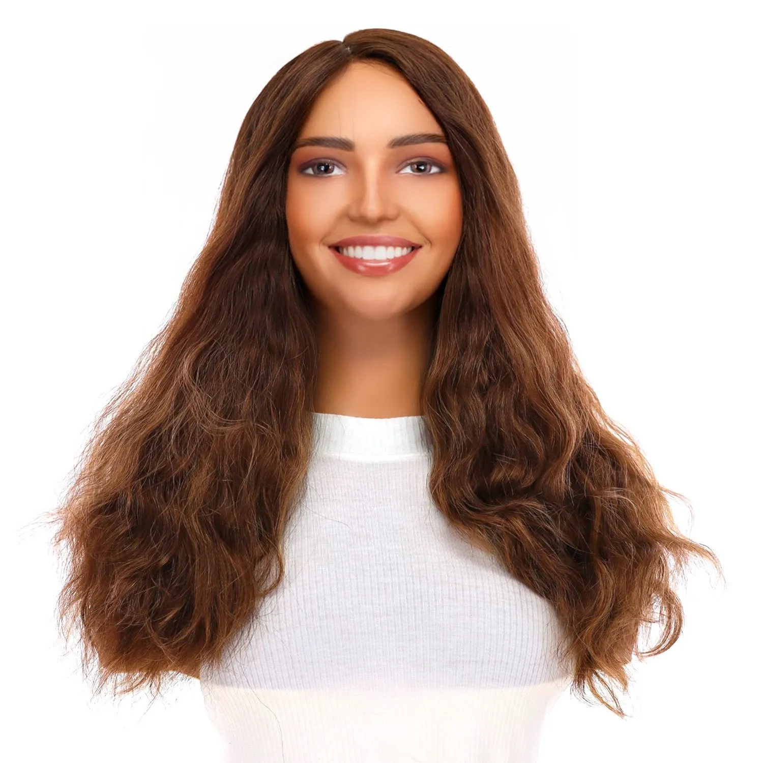 22" Reese Silk Top Wig Medium Brown Balayage Wavy