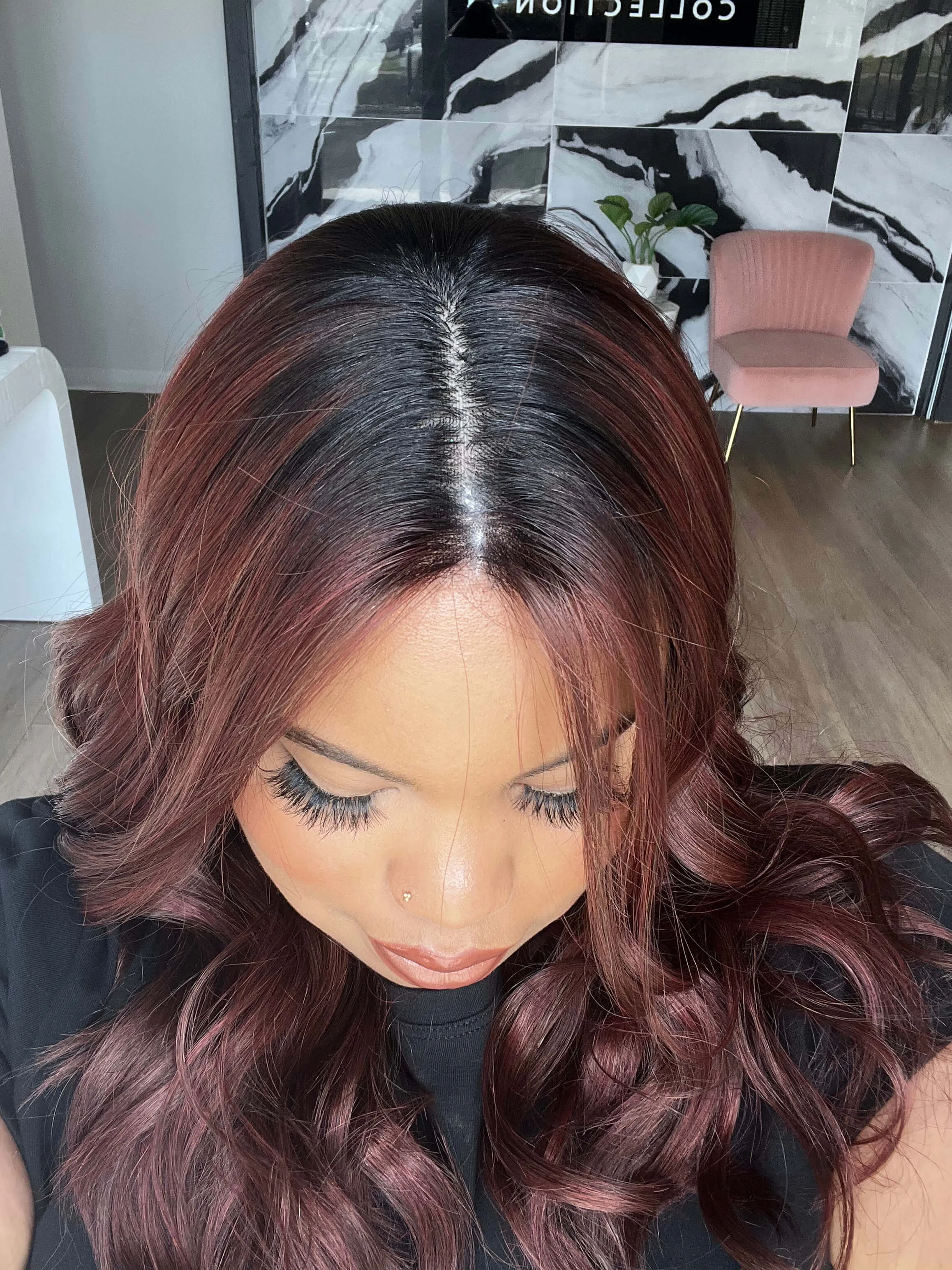 22" Reese Silk Top Wig Merlot Red w/ Full Rooting