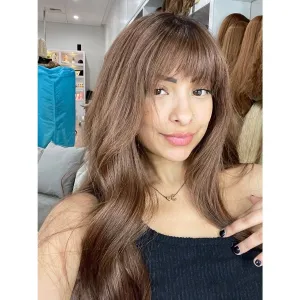 26" Amber Silk Top Wig Auburn w/ Partial Rooting & Wispy Bangs