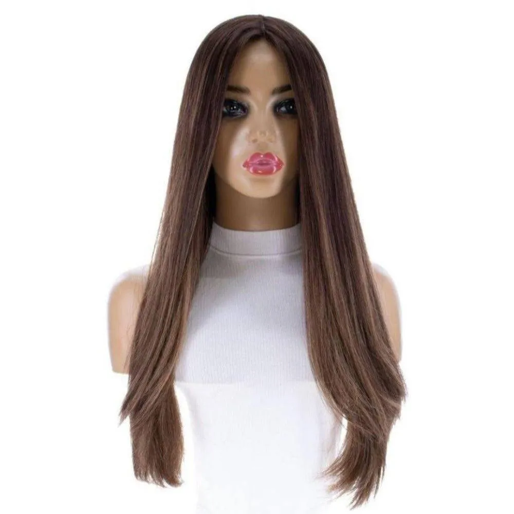 26" Amber Silk Top Wig Medium Brown Balayage