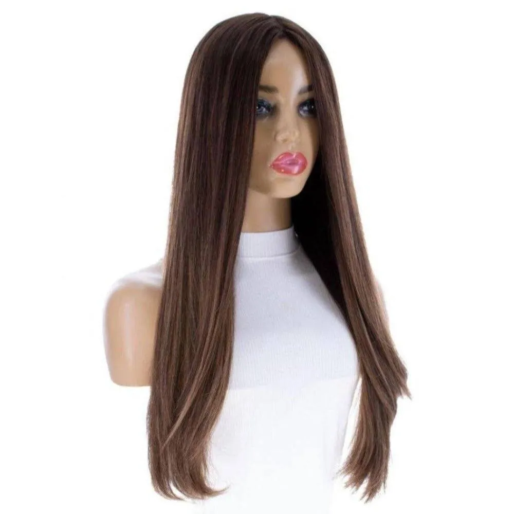 26" Amber Silk Top Wig Medium Brown Balayage