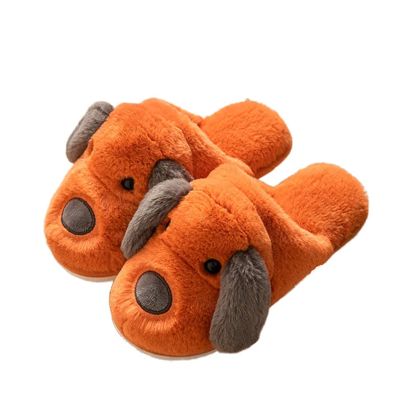 Animal Slippers Cartoon Cute Dog Plush Slippers Male Winter Indoor Home UGG Style