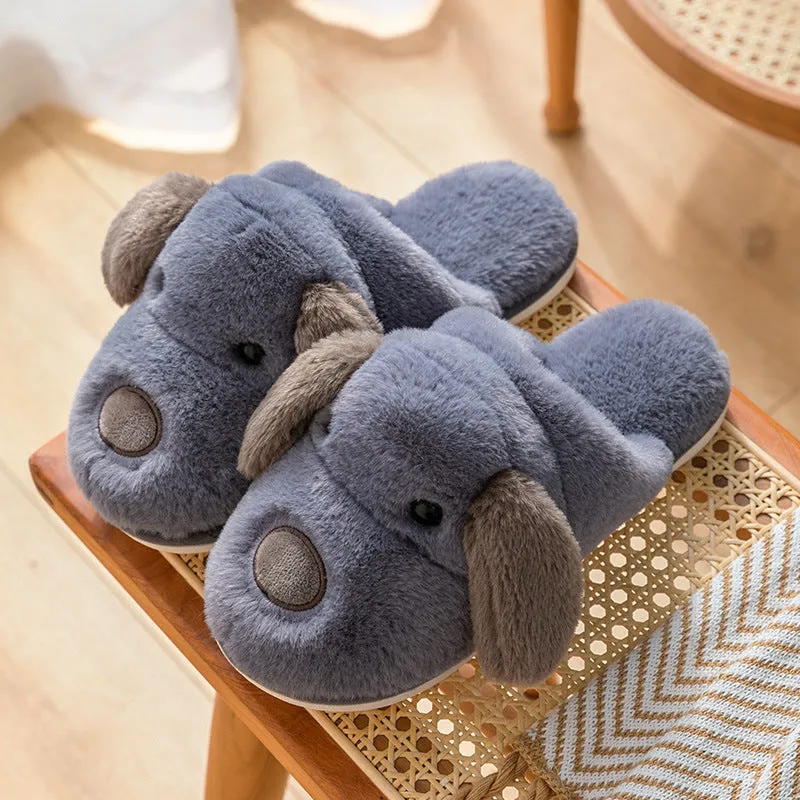 Animal Slippers Cartoon Cute Dog Plush Slippers Male Winter Indoor Home UGG Style
