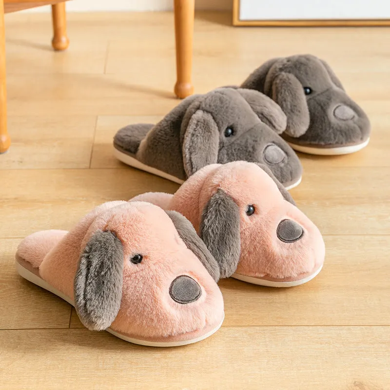 Animal Slippers Cartoon Cute Dog Plush Slippers Male Winter Indoor Home UGG Style
