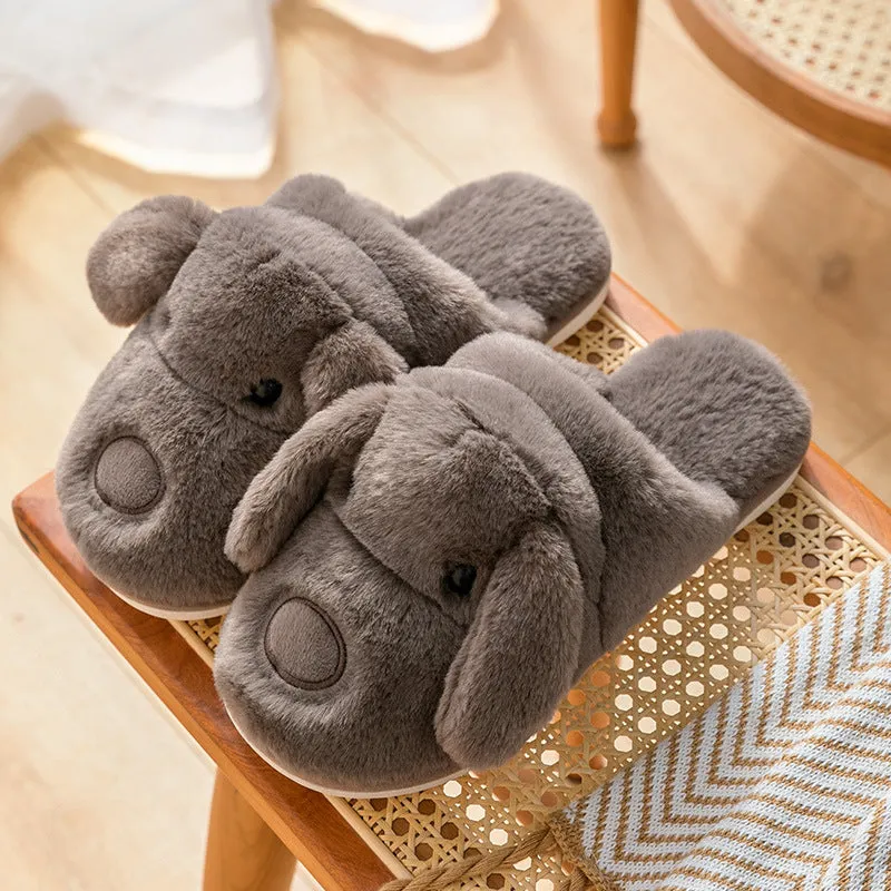 Animal Slippers Cartoon Cute Dog Plush Slippers Male Winter Indoor Home UGG Style