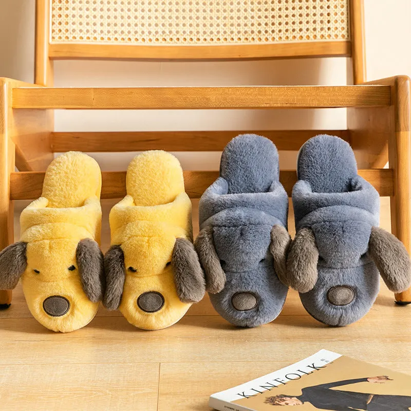 Animal Slippers Cartoon Cute Dog Plush Slippers Male Winter Indoor Home UGG Style