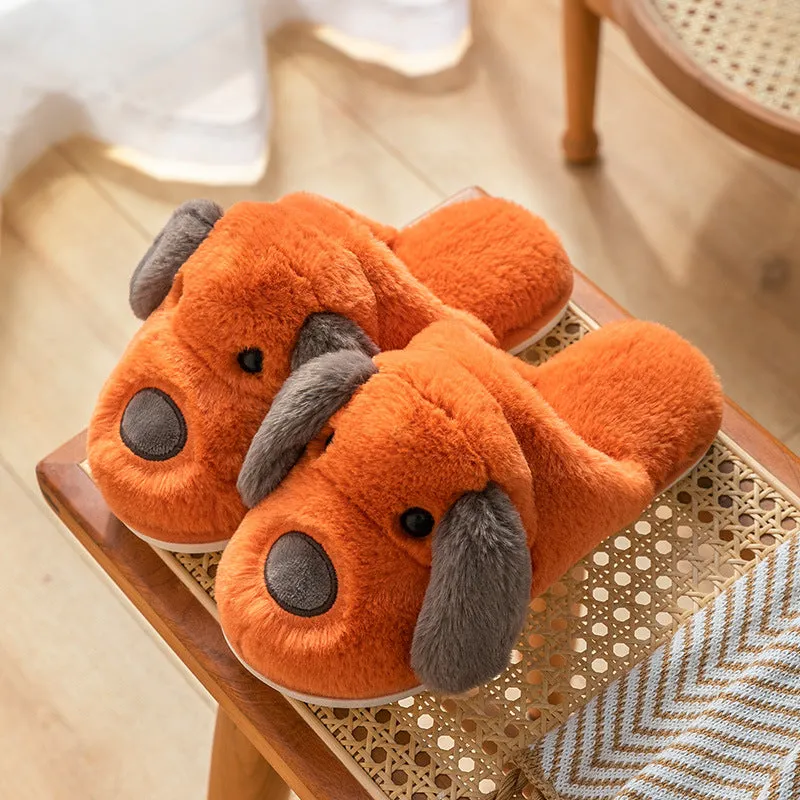 Animal Slippers Cartoon Cute Dog Plush Slippers Male Winter Indoor Home UGG Style