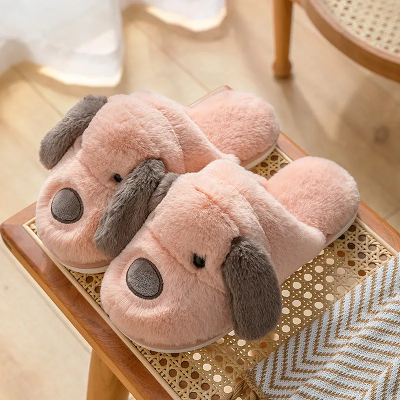 Animal Slippers Cartoon Cute Dog Plush Slippers Male Winter Indoor Home UGG Style