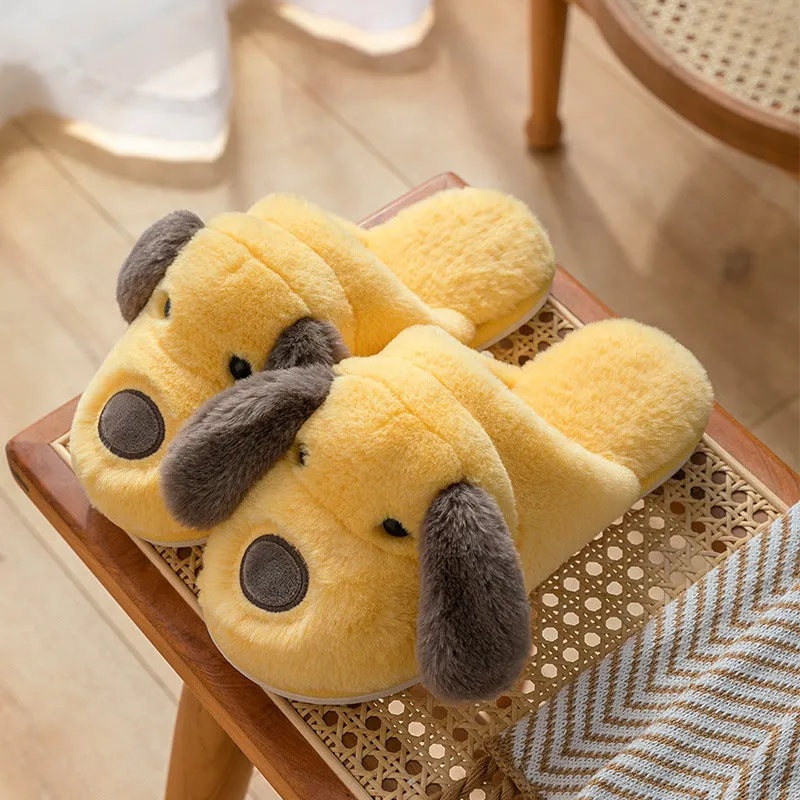 Animal Slippers Cartoon Cute Dog Plush Slippers Male Winter Indoor Home UGG Style