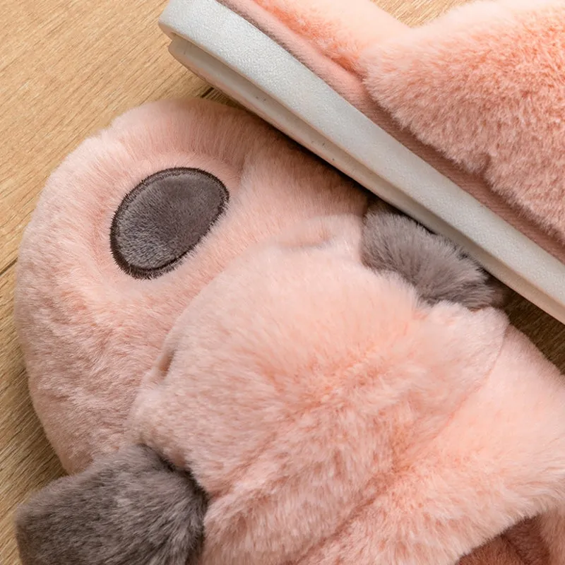 Animal Slippers Cartoon Cute Dog Plush Slippers Male Winter Indoor Home UGG Style