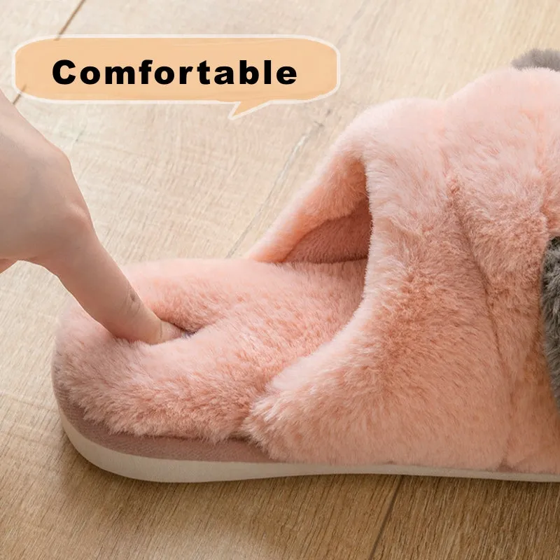 Animal Slippers Cartoon Cute Dog Plush Slippers Male Winter Indoor Home UGG Style