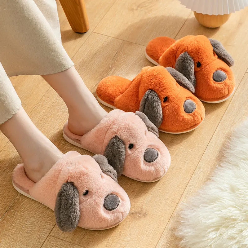 Animal Slippers Cartoon Cute Dog Plush Slippers Male Winter Indoor Home UGG Style