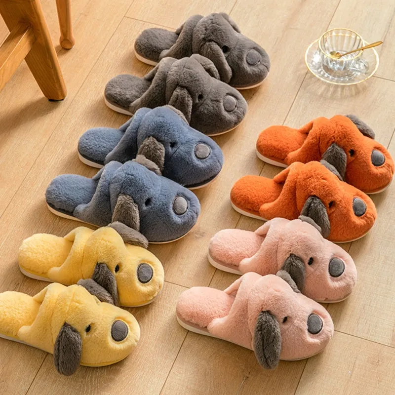 Animal Slippers Cartoon Cute Dog Plush Slippers Male Winter Indoor Home UGG Style