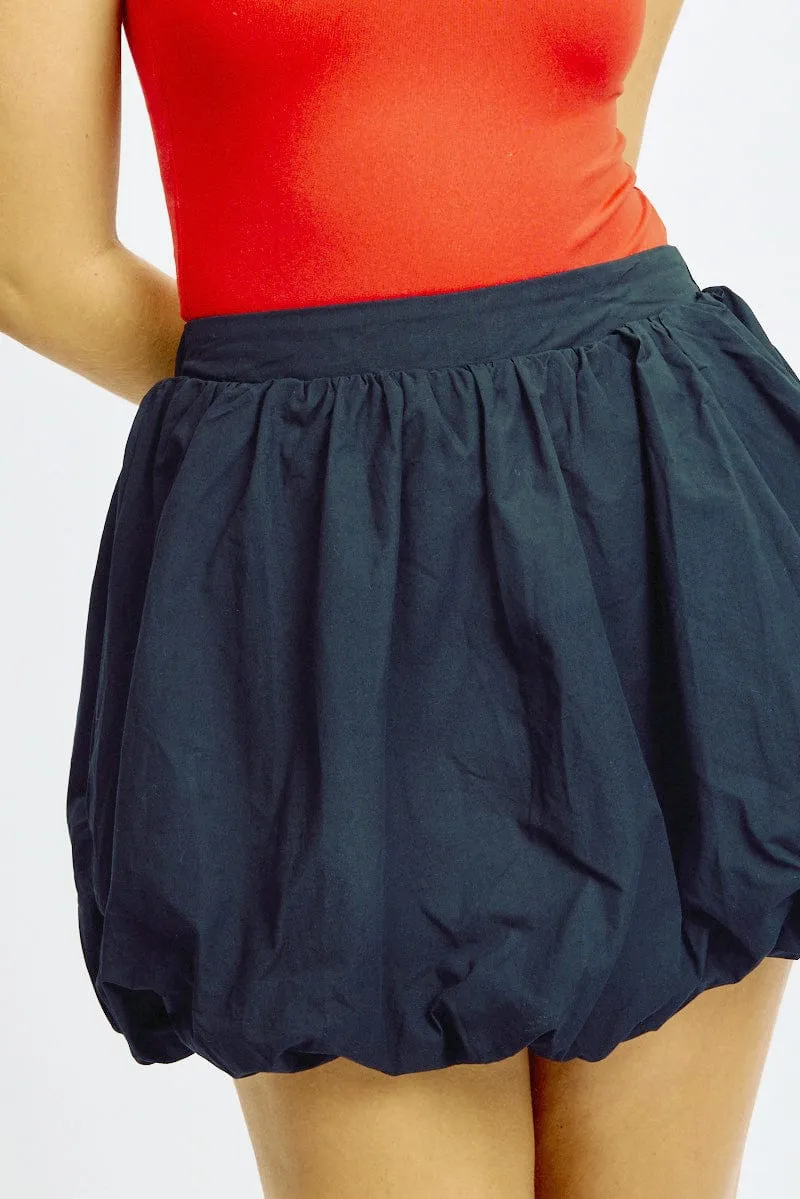 Black Bubble Skirt High Waisted Mini Lined Balloon