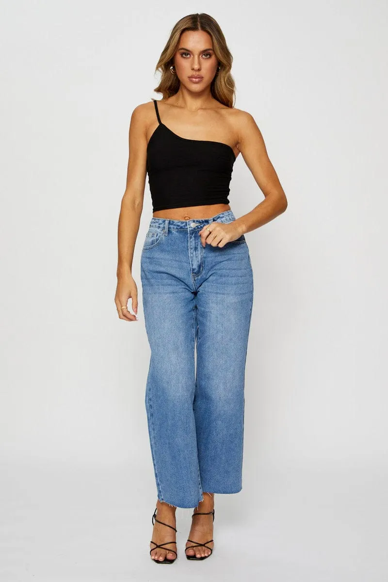 Black Crop Top One Shoulder