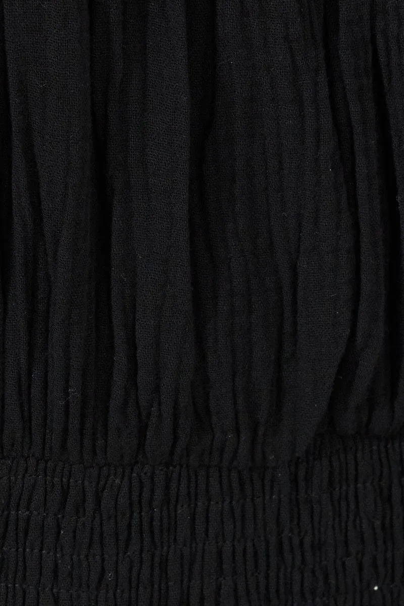 Black Jumpsuit Short Sleeve Off Shoulder Shirred Cotton