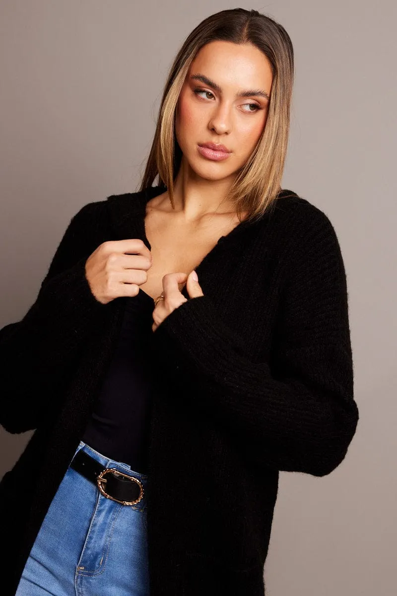 Black Longline Cardigan Hooded