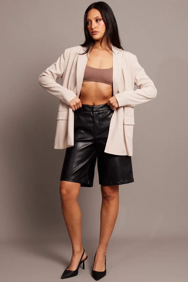 Black Longline Short Faux Leather