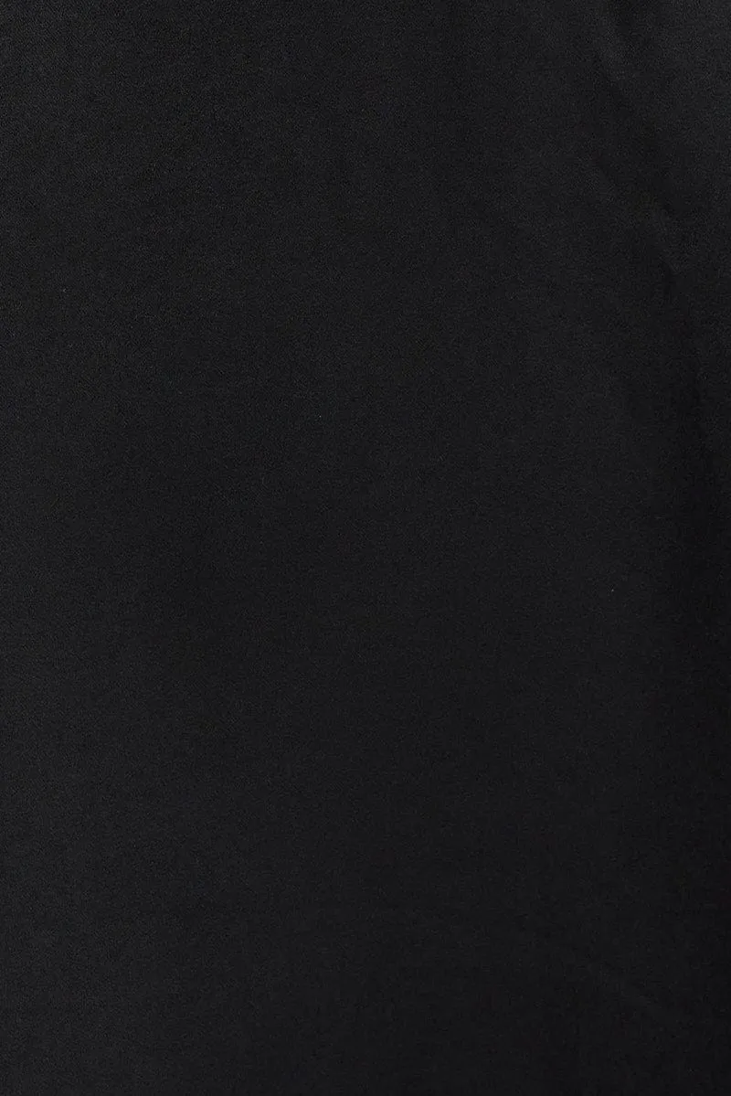 Black Playsuit Long Sleeve V-Neck Waist Tie Matte Satin