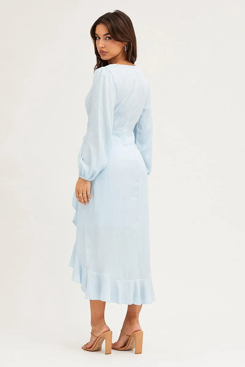 Blue Wrap Midi Dress