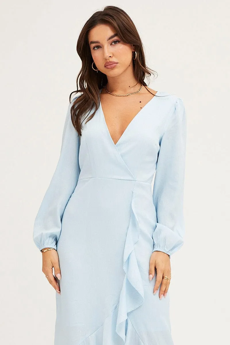 Blue Wrap Midi Dress