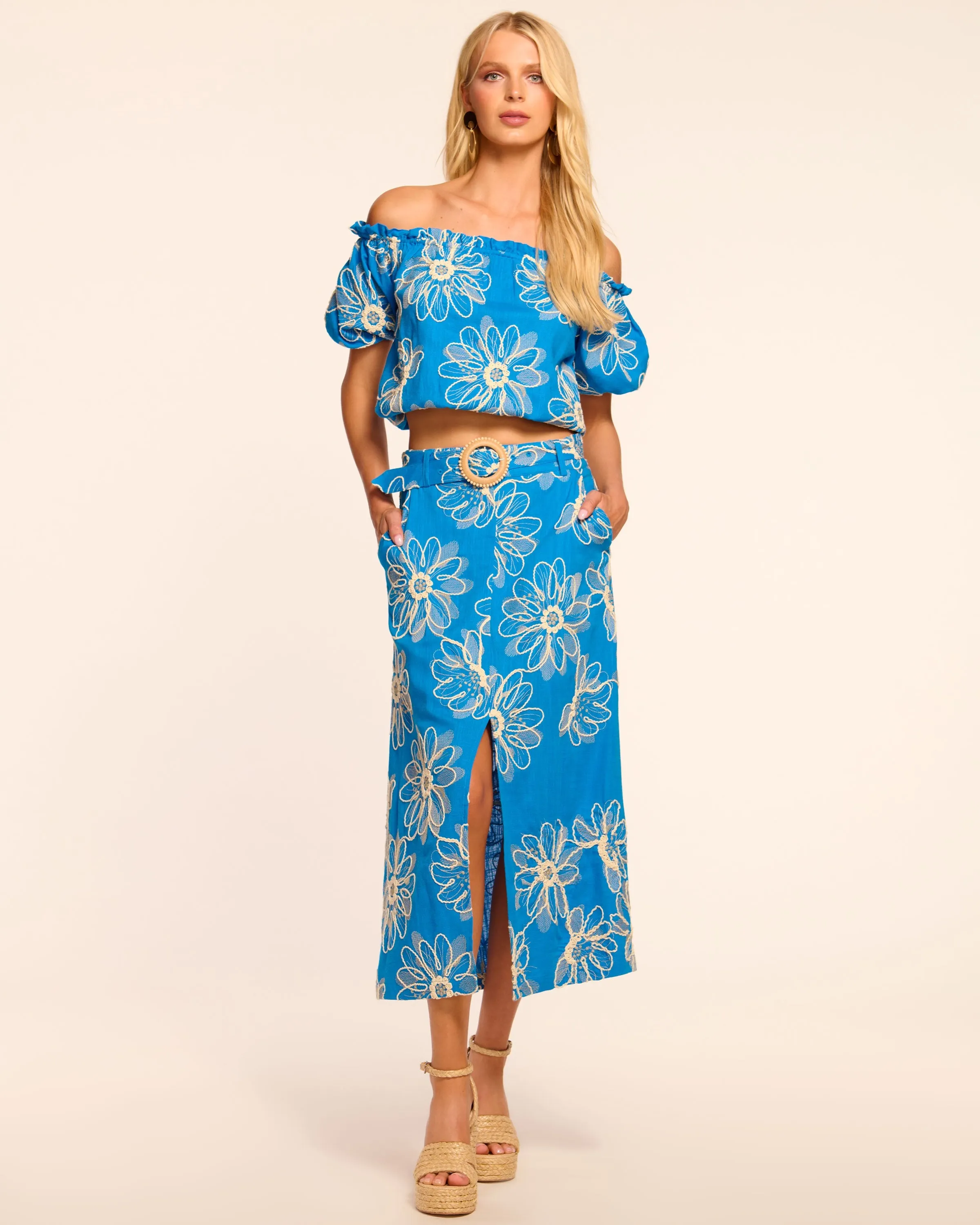 Bowie Embroidered Belted Midi Skirt