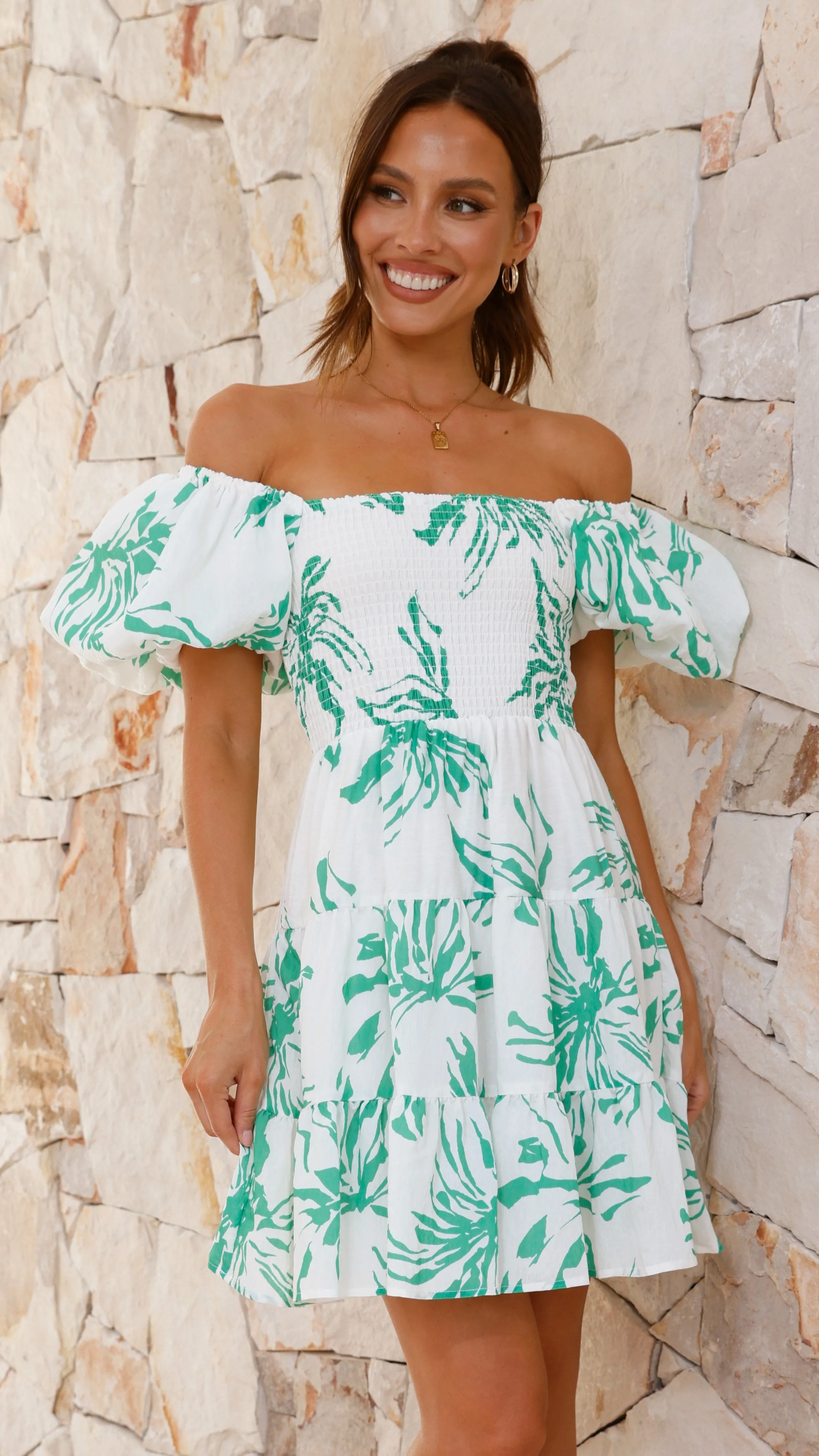 Bronty Mini Dress - Green Floral