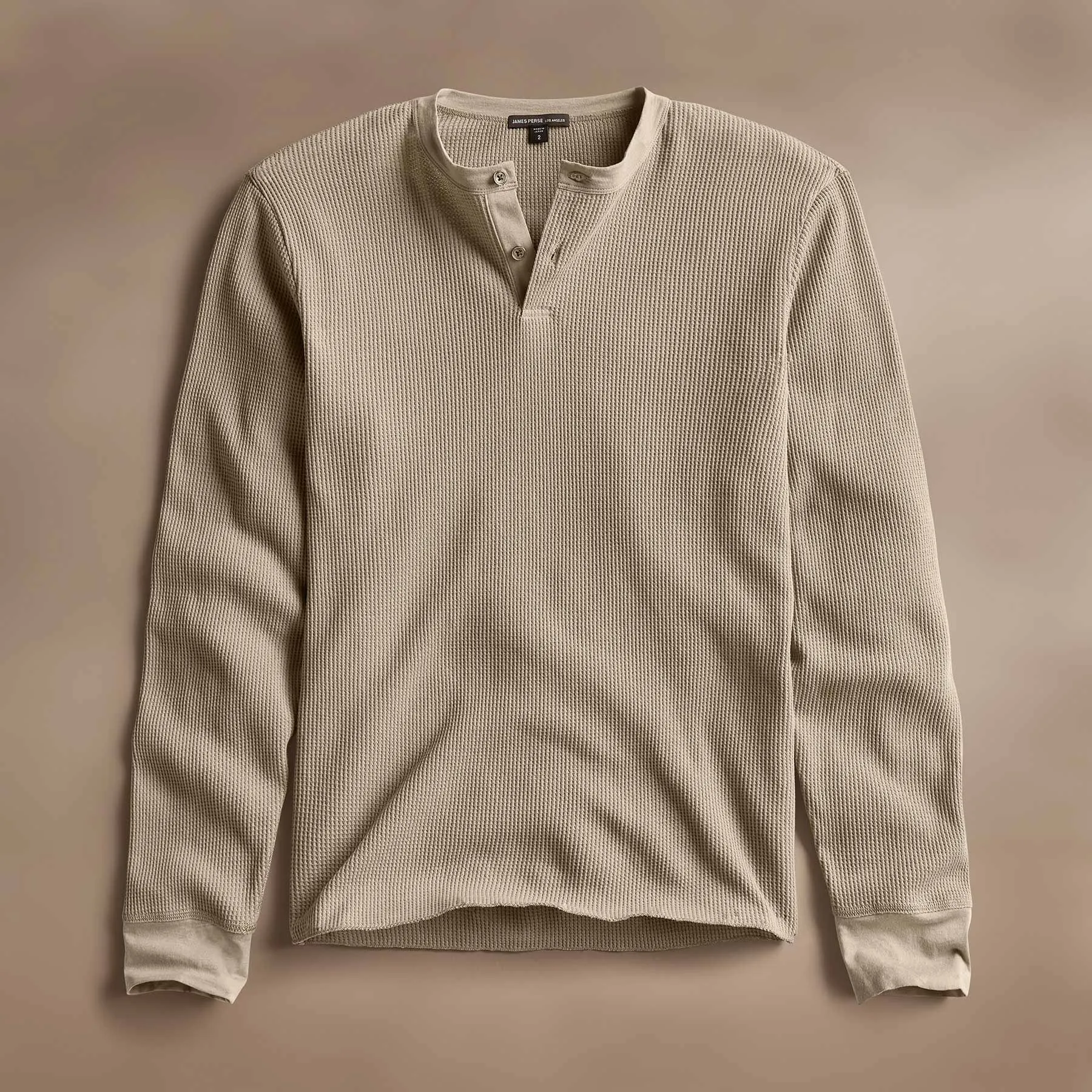Cotton Linen Waffle Henley - Overcast