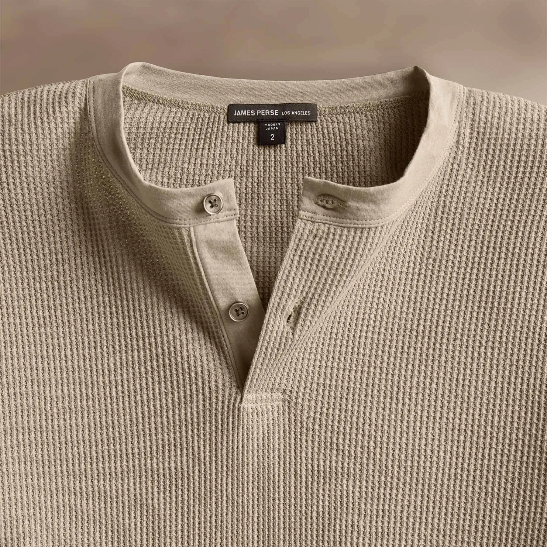 Cotton Linen Waffle Henley - Overcast