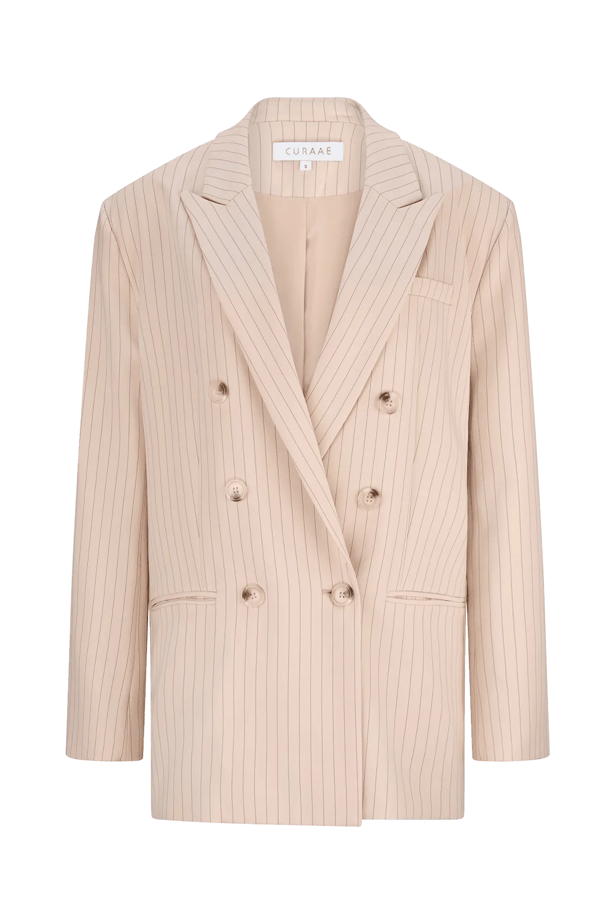 CURAAE Lyric Oversized Pinstripe Blazer In Beige