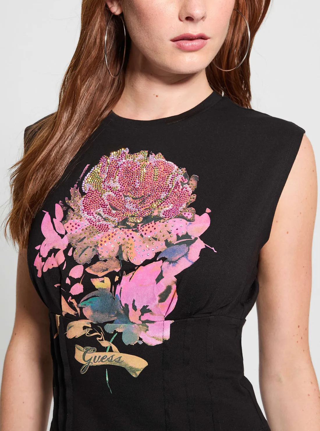 Eco Black Pigment Rose Corset T-Shirt