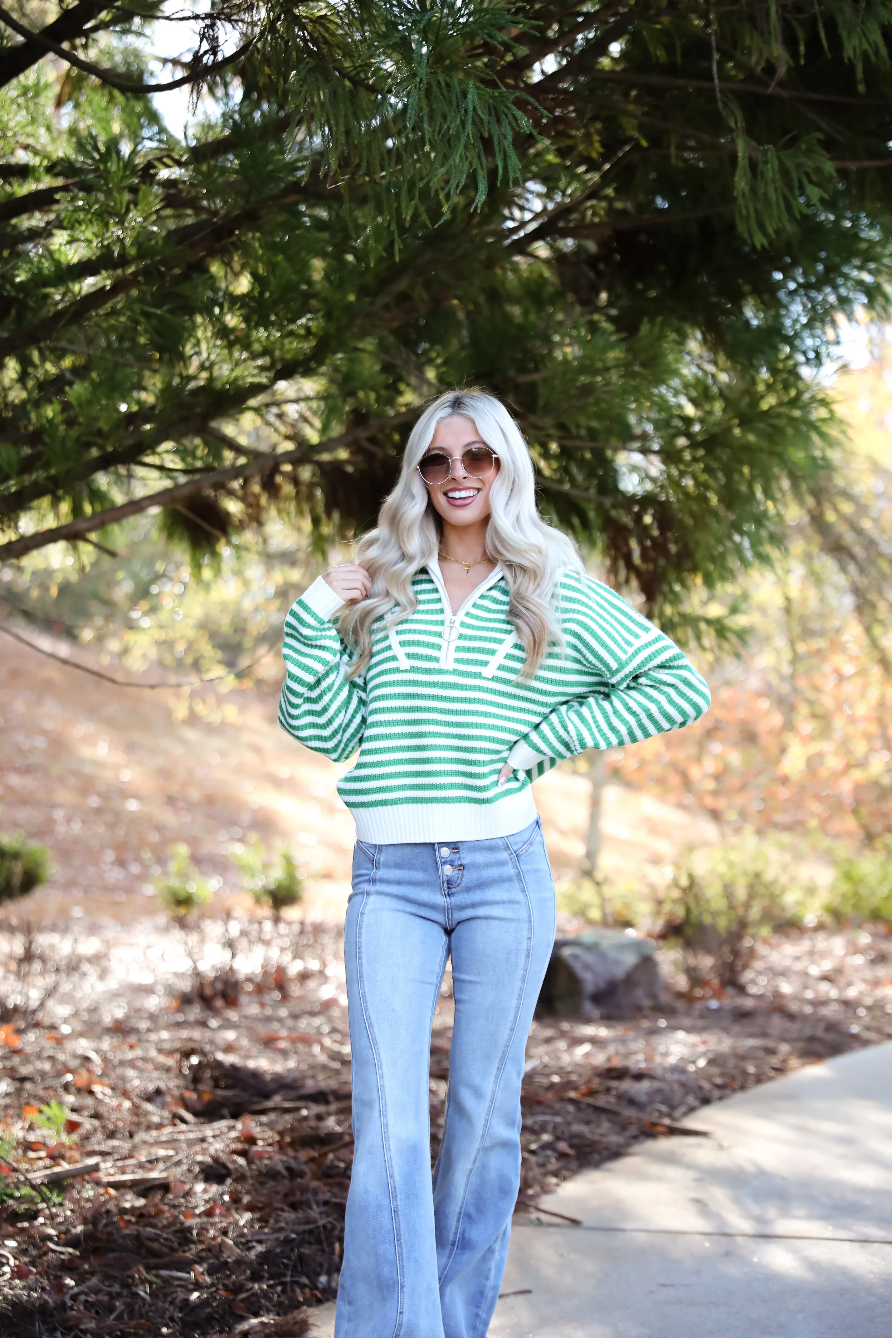 FINAL SALE - Beloved Presence Striped Quarter Zip Sweater