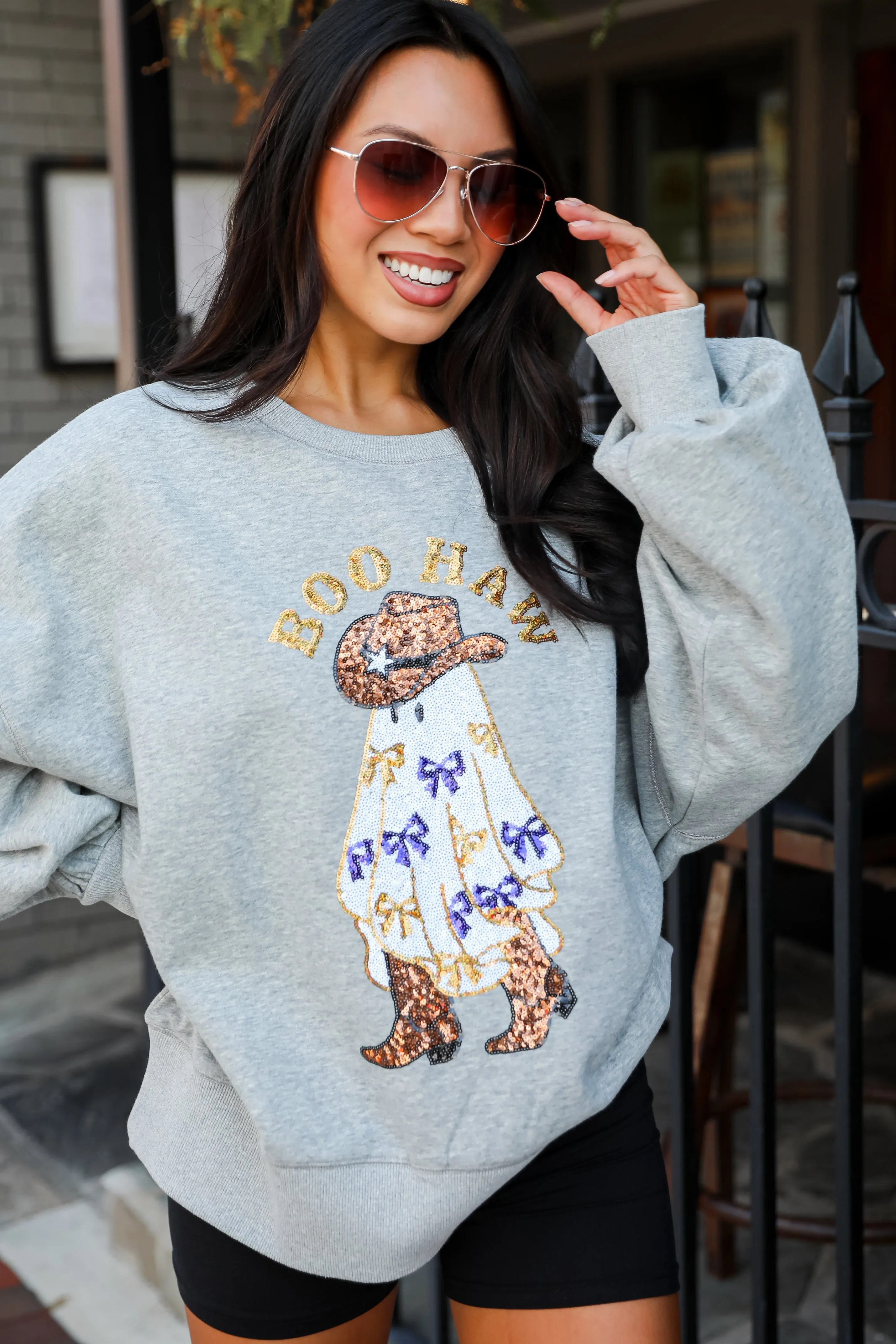 FINAL SALE - Boo Haw Sequin Sweatshirt