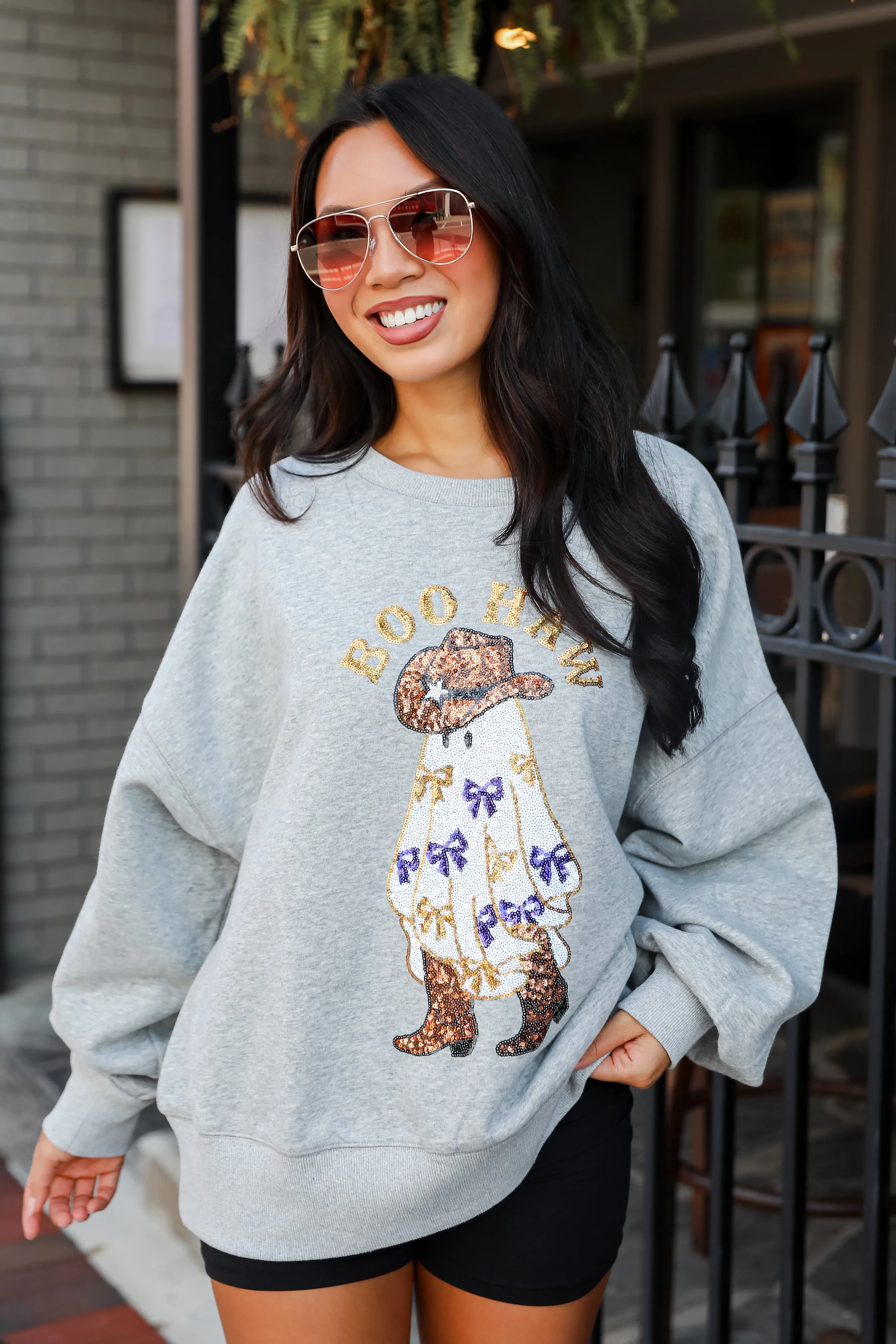 FINAL SALE - Boo Haw Sequin Sweatshirt