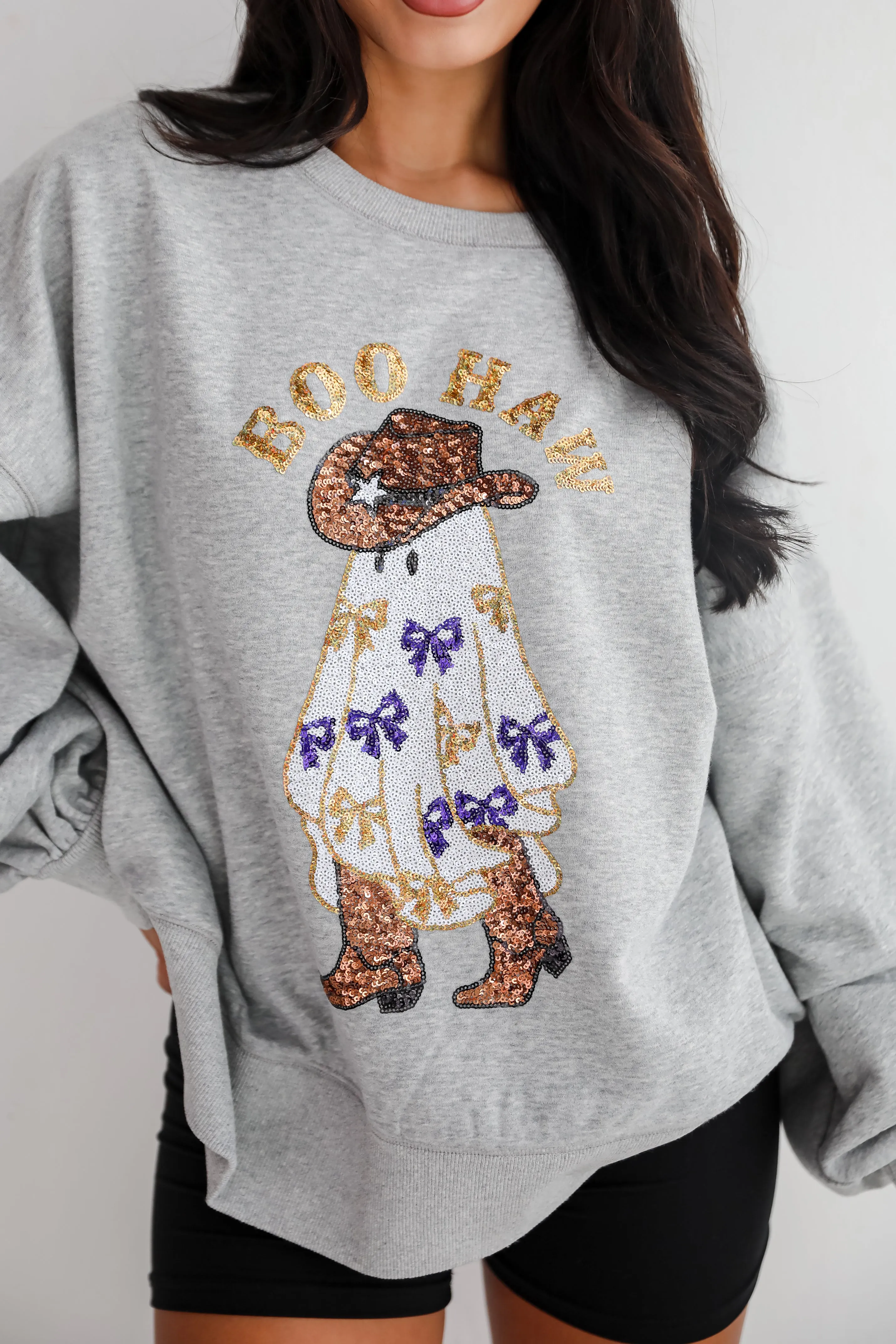 FINAL SALE - Boo Haw Sequin Sweatshirt