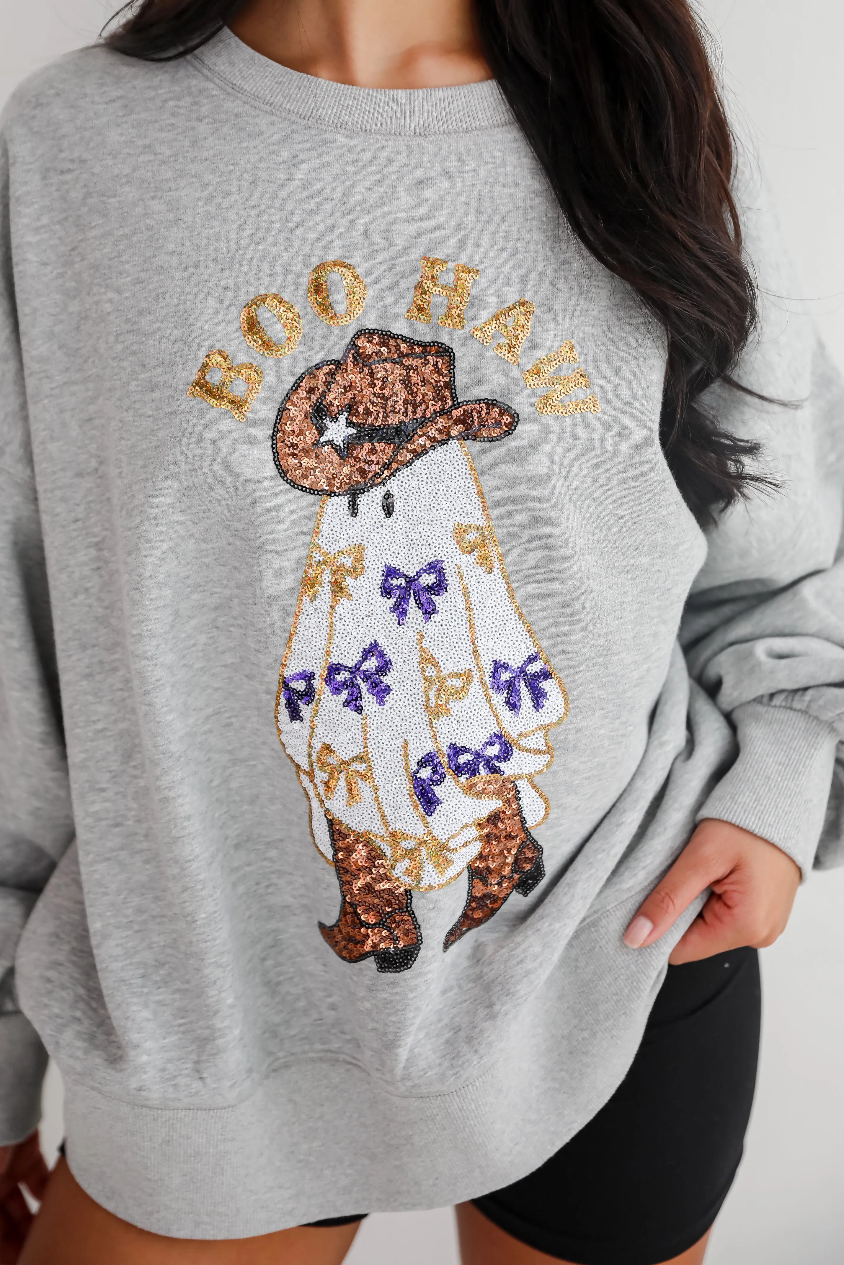 FINAL SALE - Boo Haw Sequin Sweatshirt