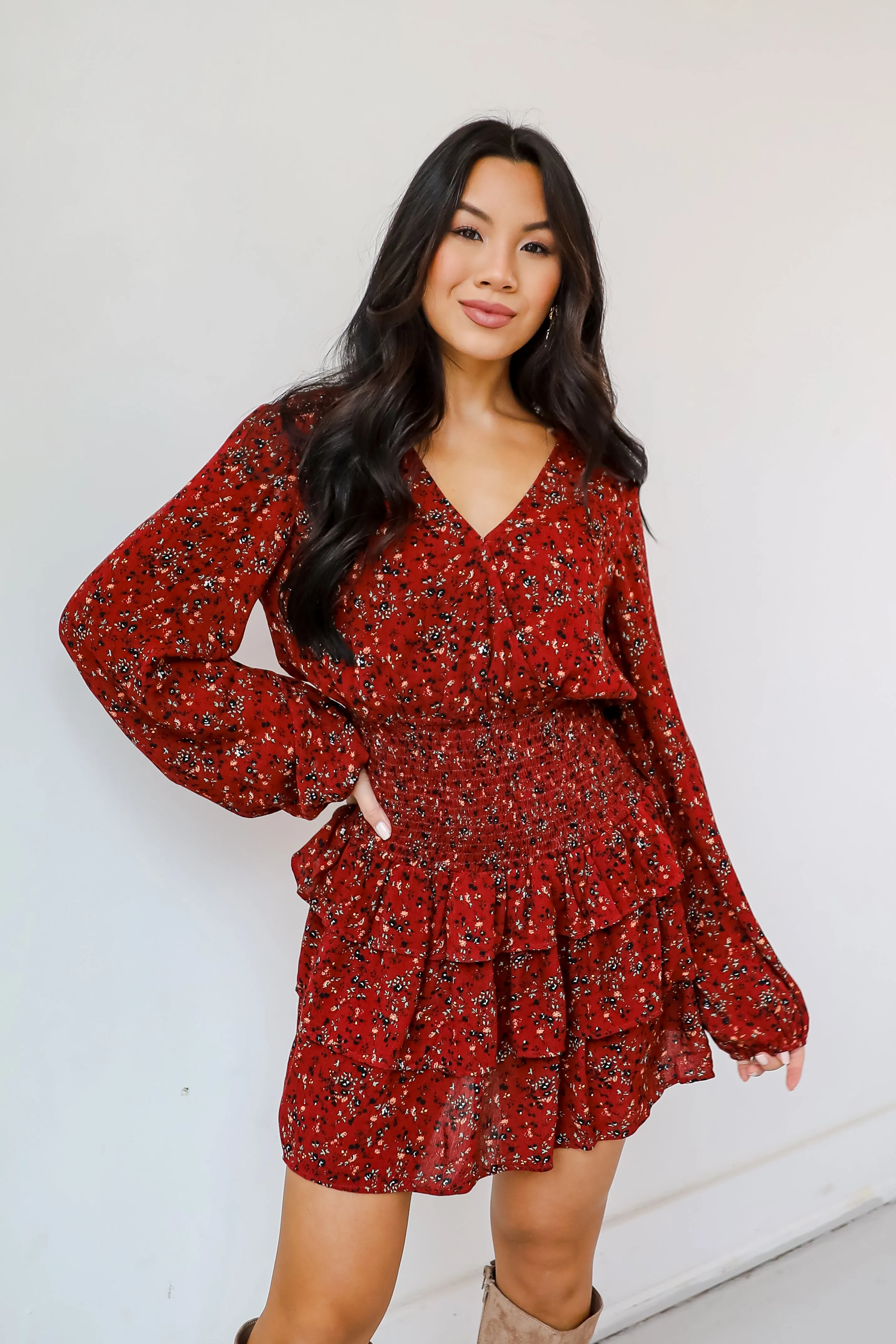 FINAL SALE - Decadent Presence Rust Floral Mini Dress