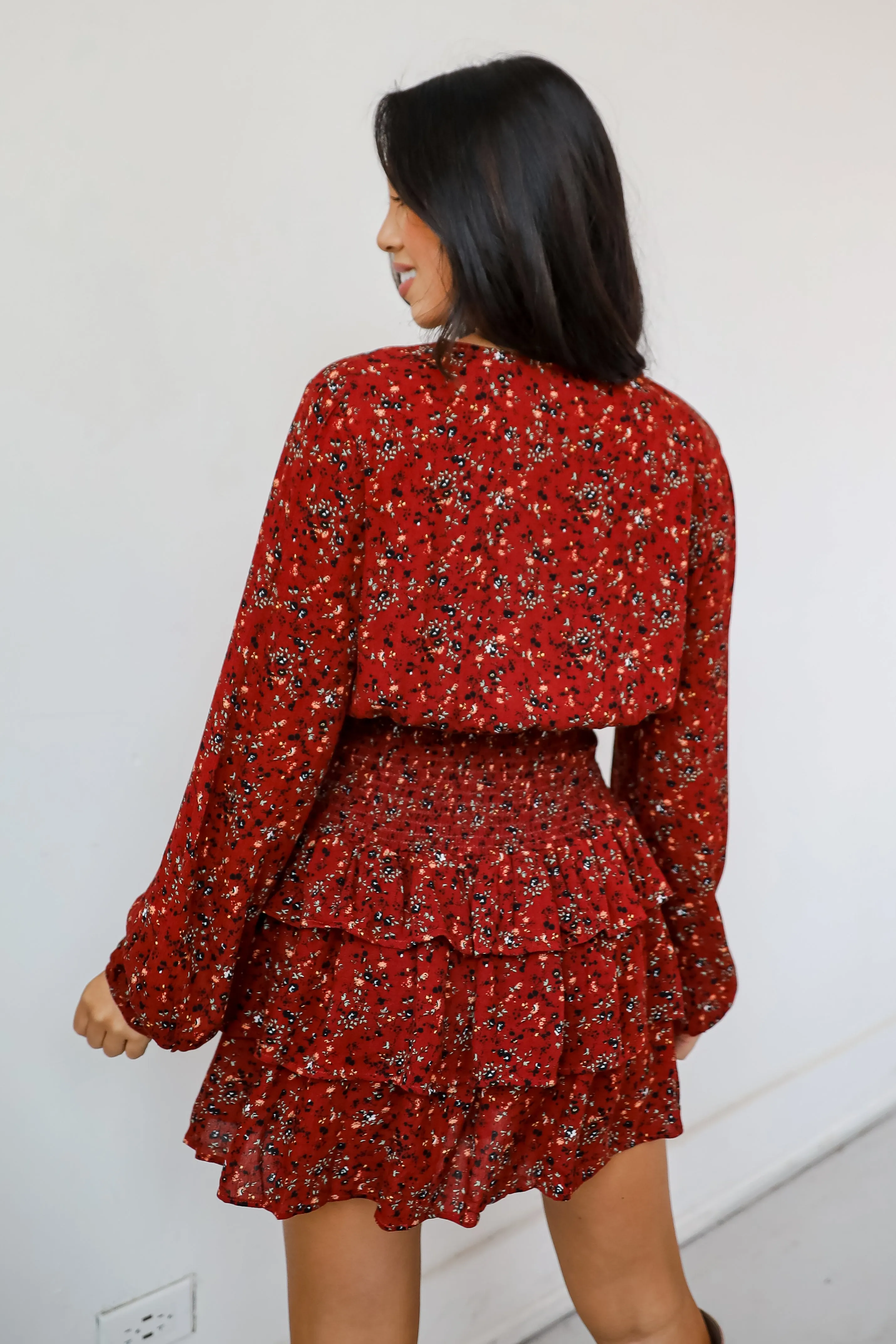 FINAL SALE - Decadent Presence Rust Floral Mini Dress