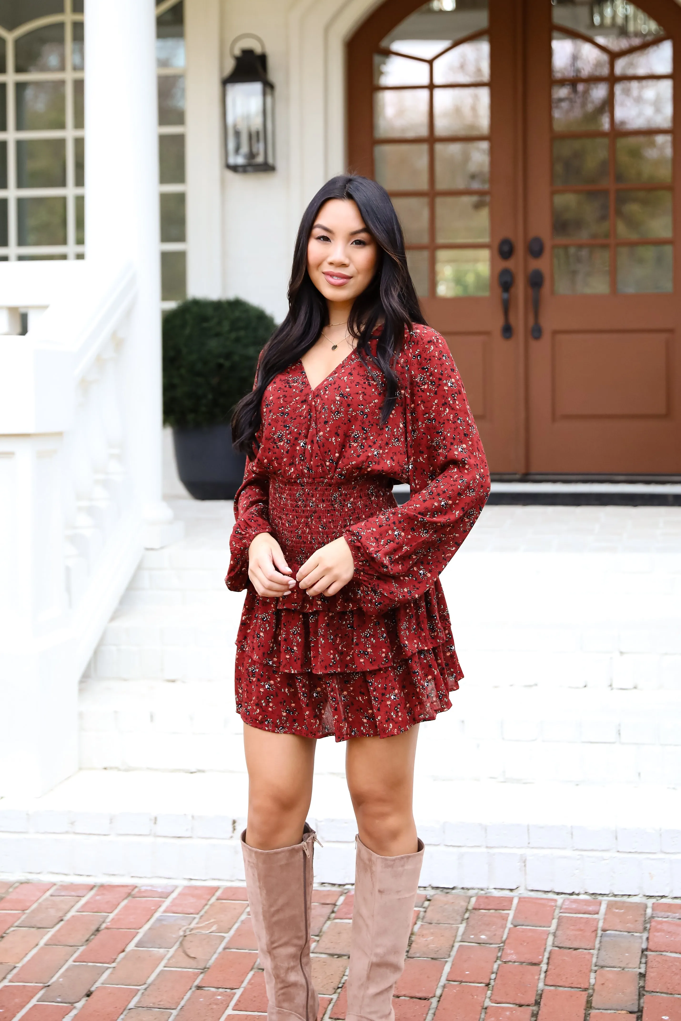 FINAL SALE - Decadent Presence Rust Floral Mini Dress