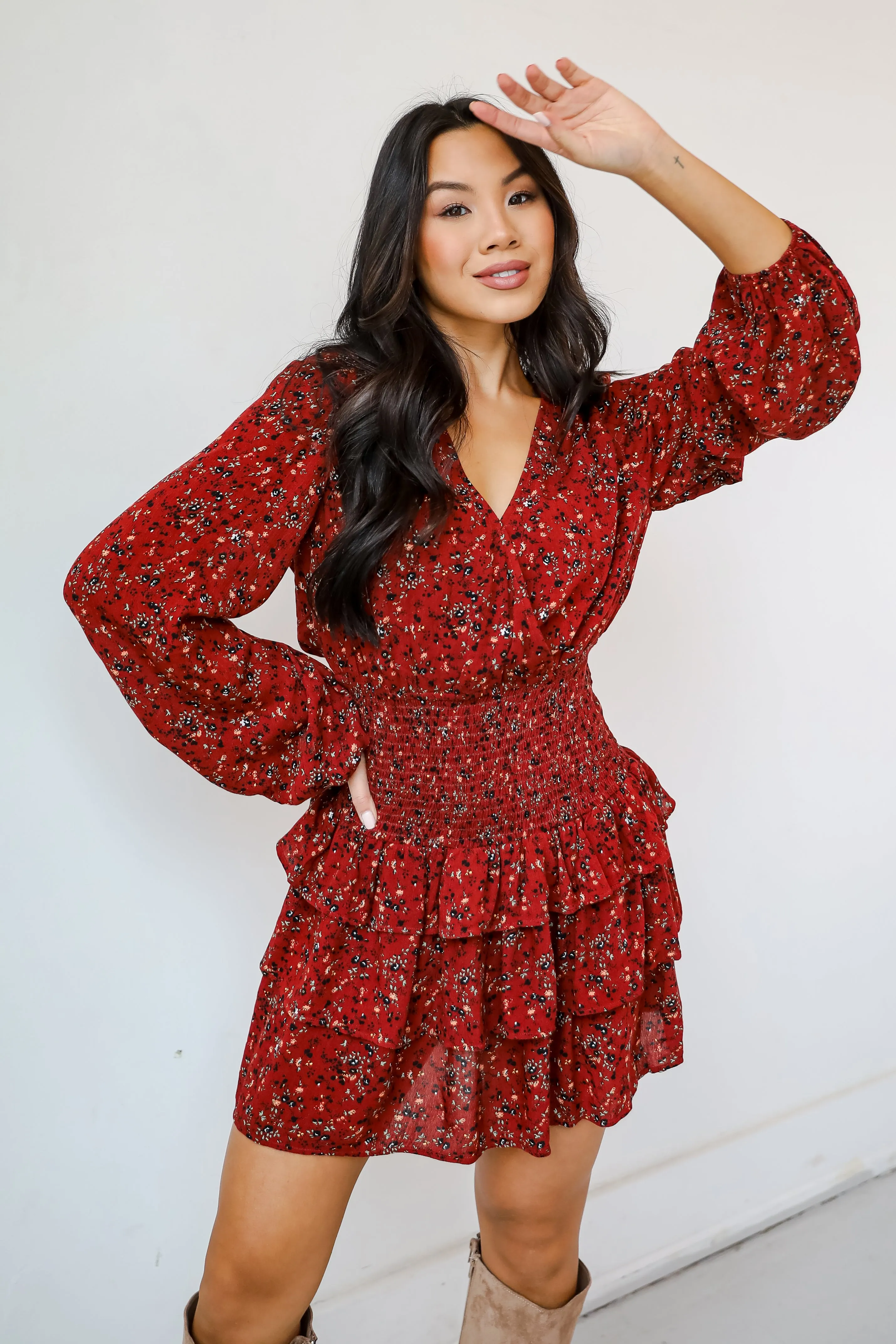 FINAL SALE - Decadent Presence Rust Floral Mini Dress