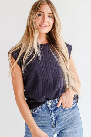 FINAL SALE - Designated Cutie Navy Cable Knit Sweater Vest