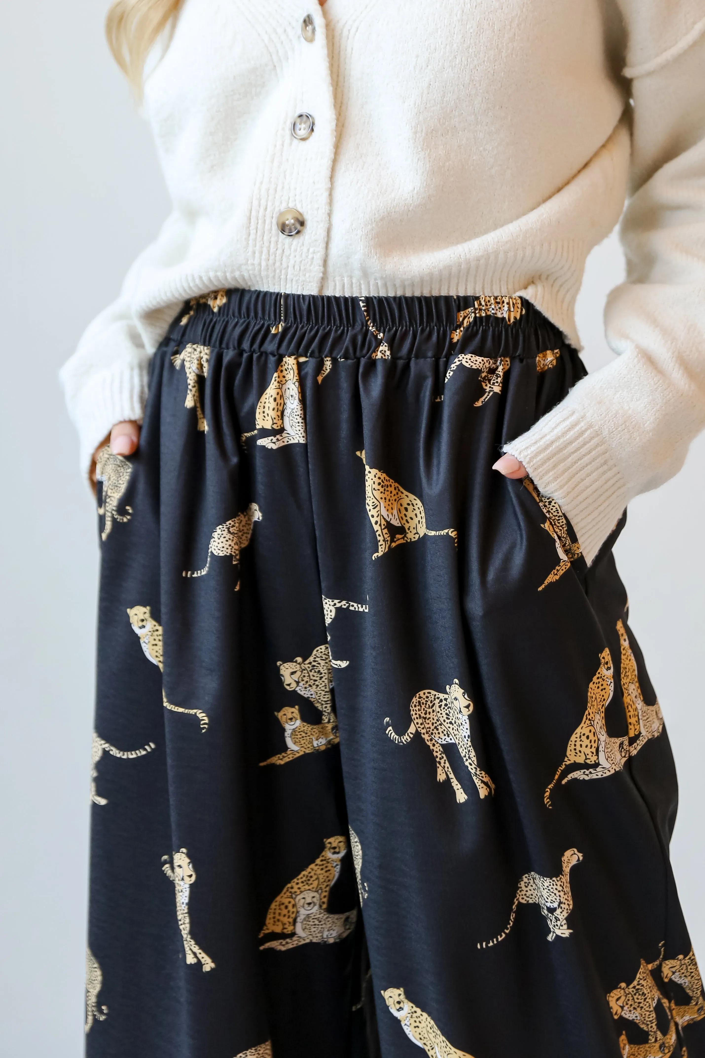 FINAL SALE - Fierce Instincts Black Cheetah Wide Leg Pants