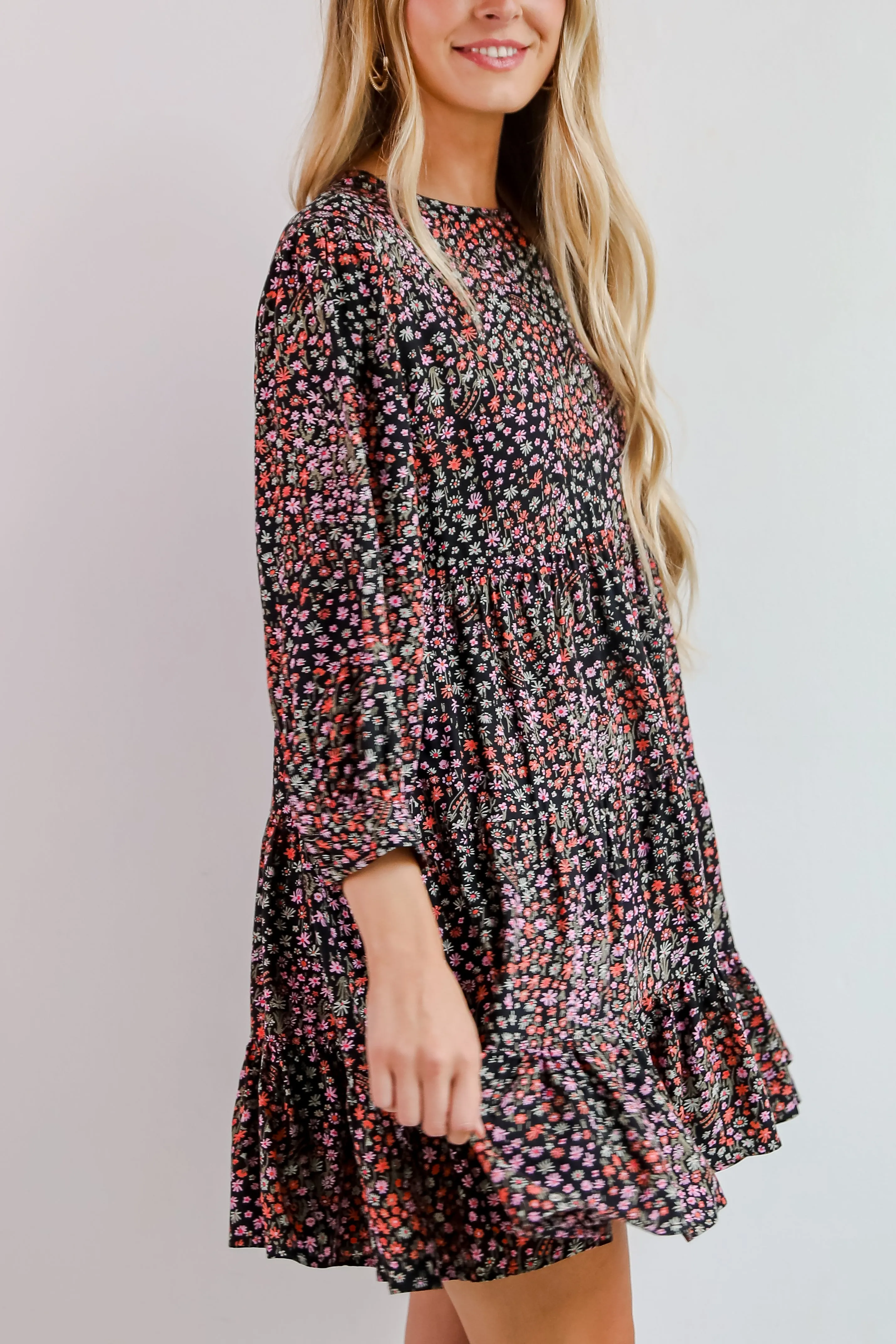 FINAL SALE - Gorgeous Outcome Black Floral Tiered Mini Dress