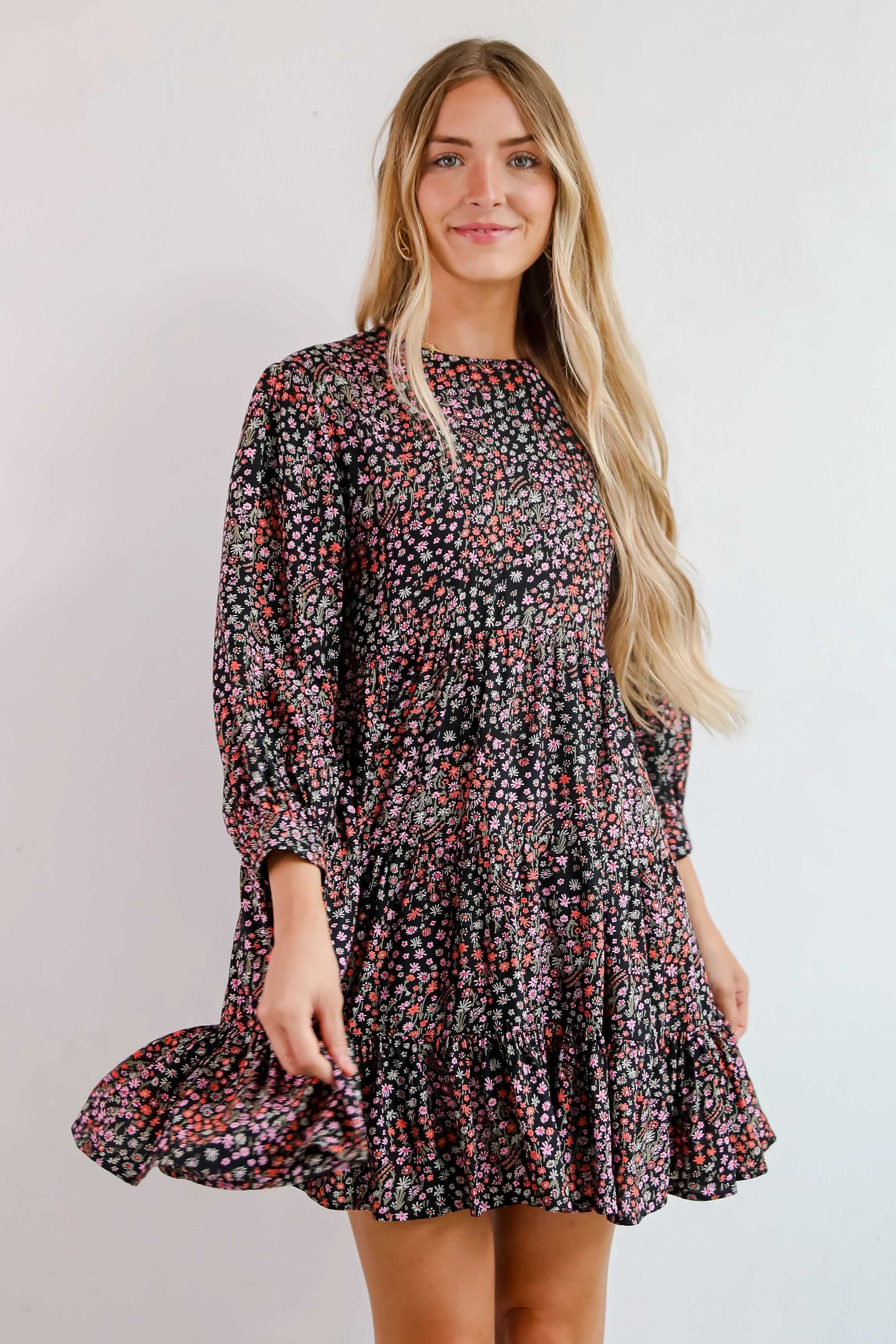 FINAL SALE - Gorgeous Outcome Black Floral Tiered Mini Dress