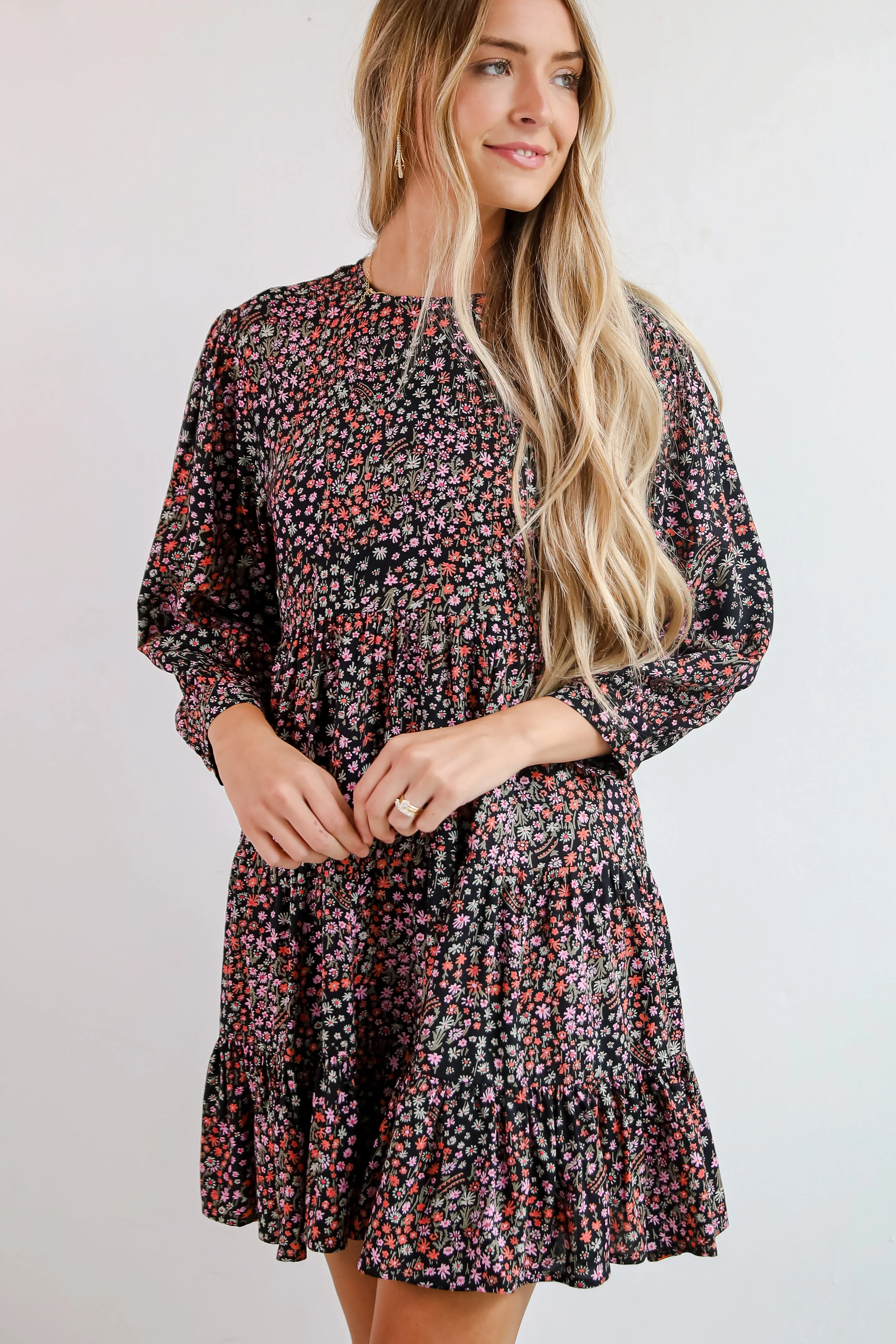 FINAL SALE - Gorgeous Outcome Black Floral Tiered Mini Dress