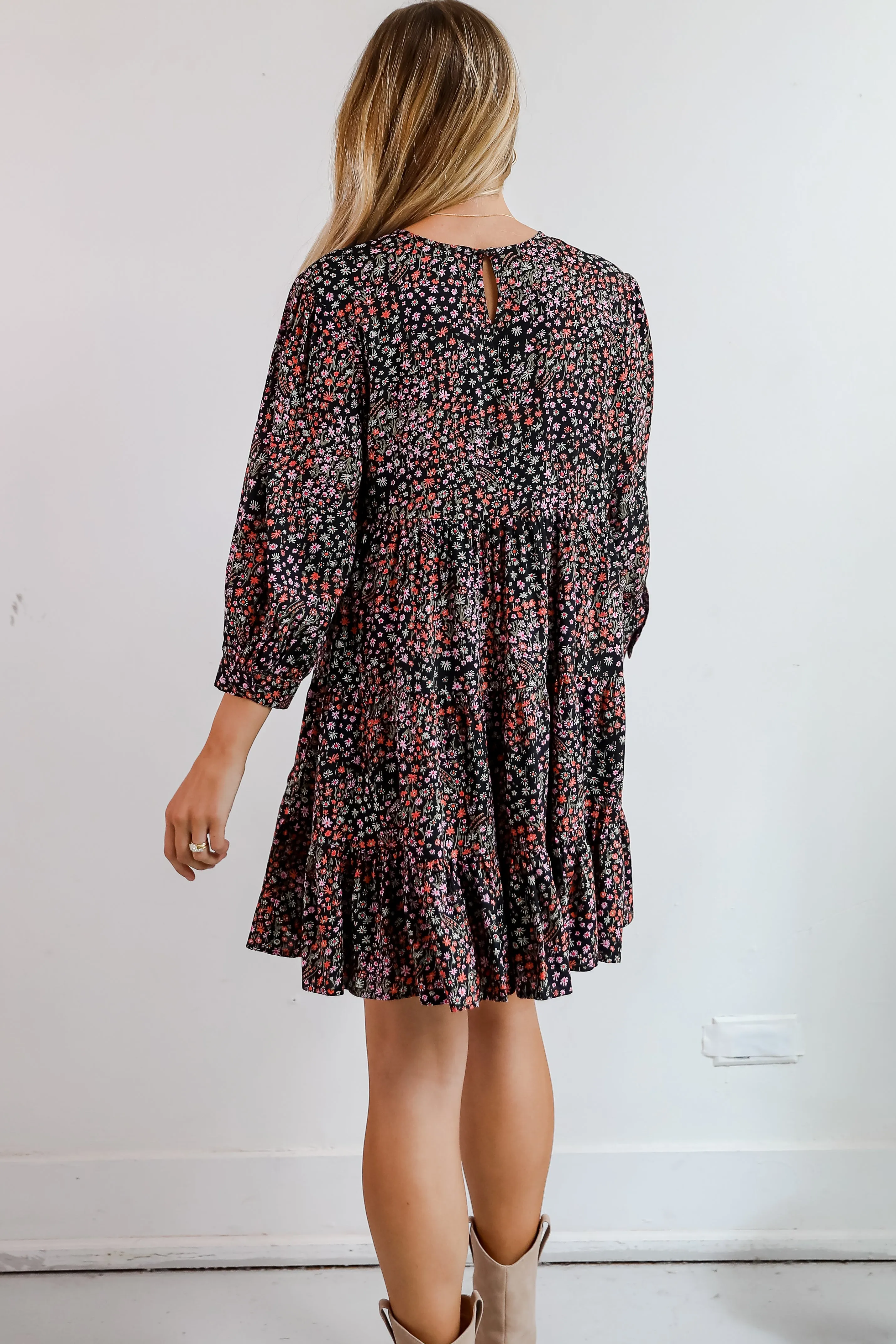 FINAL SALE - Gorgeous Outcome Black Floral Tiered Mini Dress