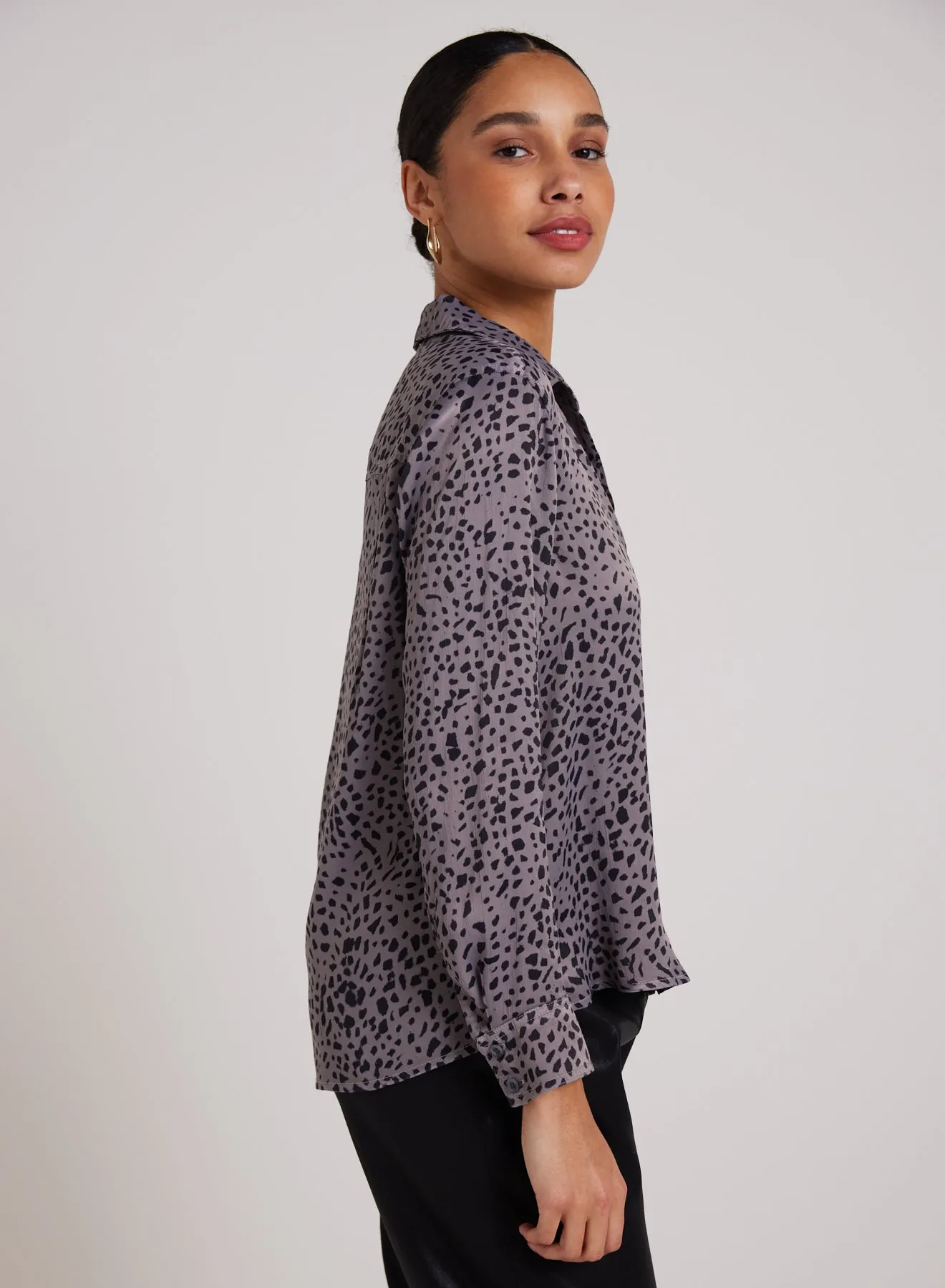 Flowy Hem Button Down - Onyx Steel