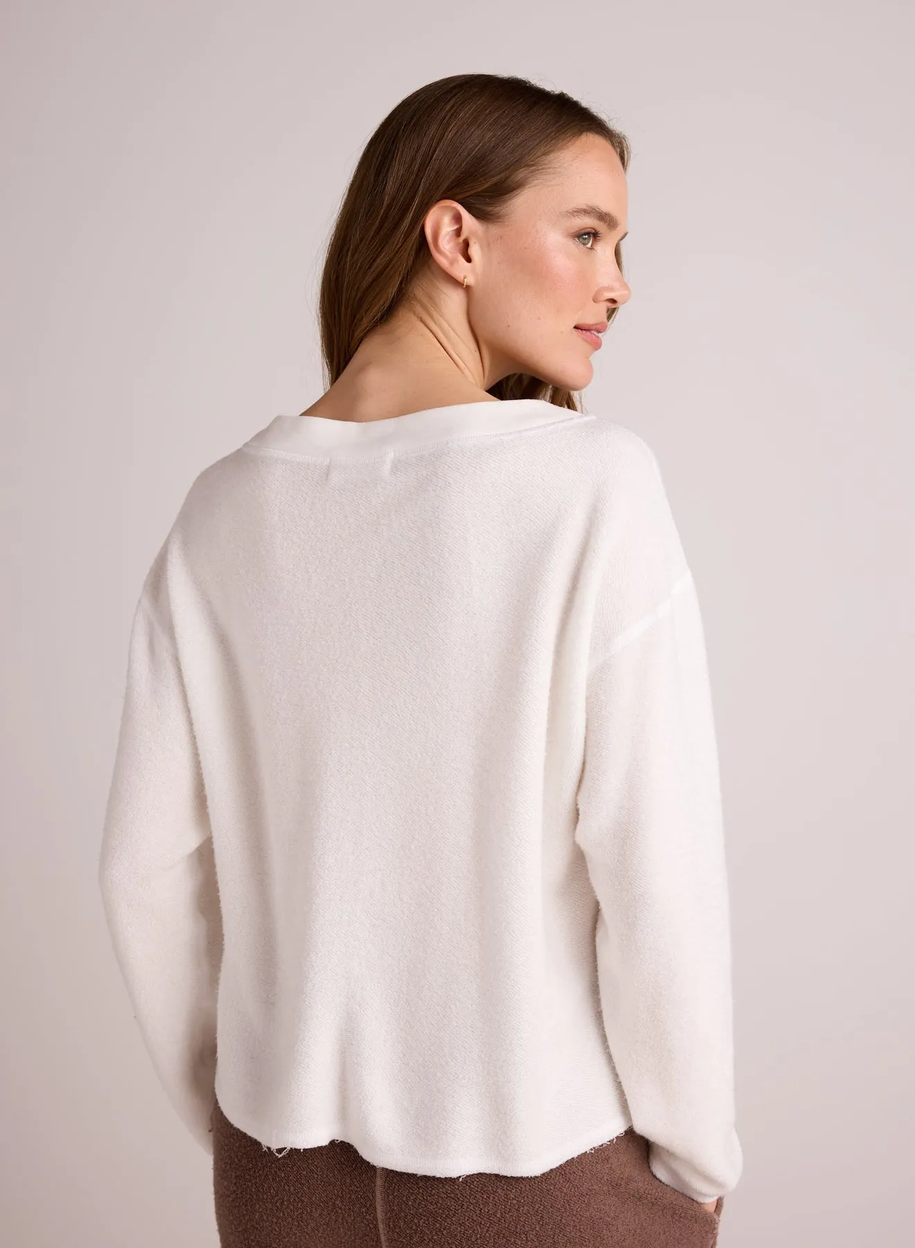 French Terry Bell Sleeve V-Neck Pullover - Winter White